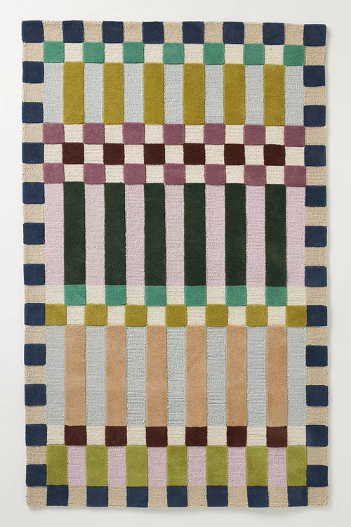 Hand Tufted Floral Rug, Multicolor Botanical Wool Area Rug, Pink Blue Yellow Handmade Carpet for Living Room Bedroom Nursery
