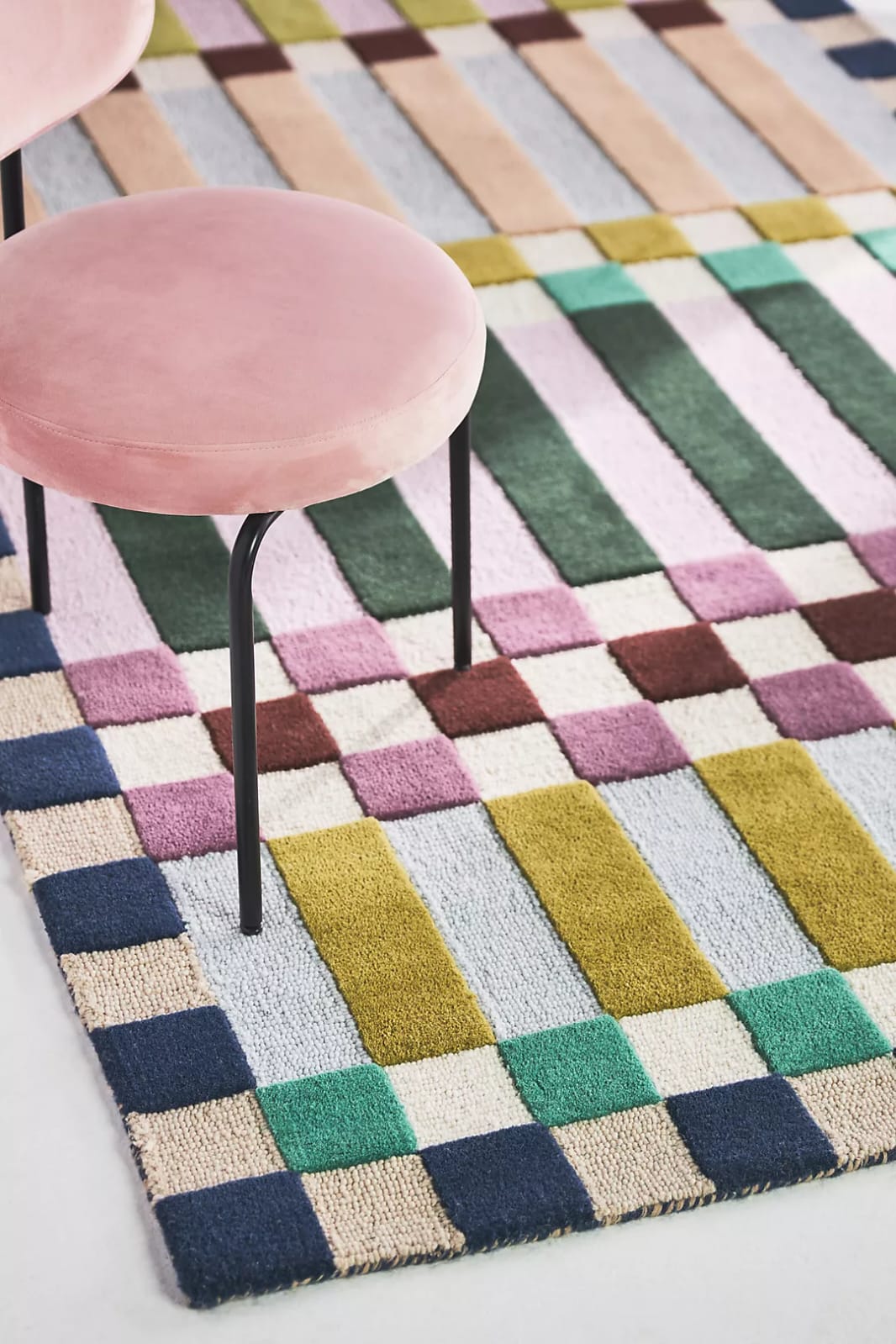 Hand Tufted Floral Rug, Multicolor Botanical Wool Area Rug, Pink Blue Yellow Handmade Carpet for Living Room Bedroom Nursery