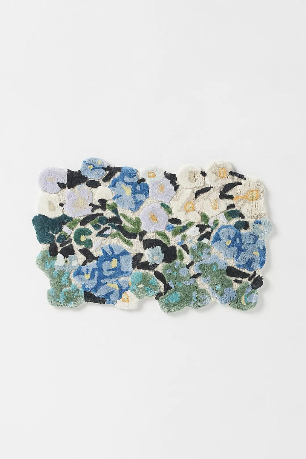 Blue Green Floral Hand Tufted Wool Rug – Scalloped Botanical Area Rug