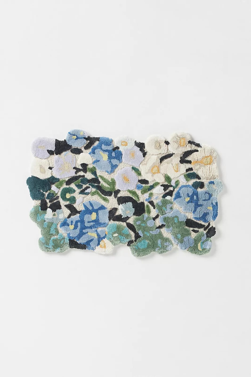 Blue Green Floral Hand Tufted Wool Rug – Scalloped Botanical Area Rug