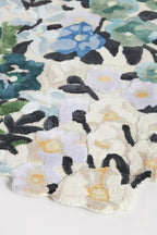 Blue Green Floral Hand Tufted Wool Rug – Scalloped Botanical Area Rug