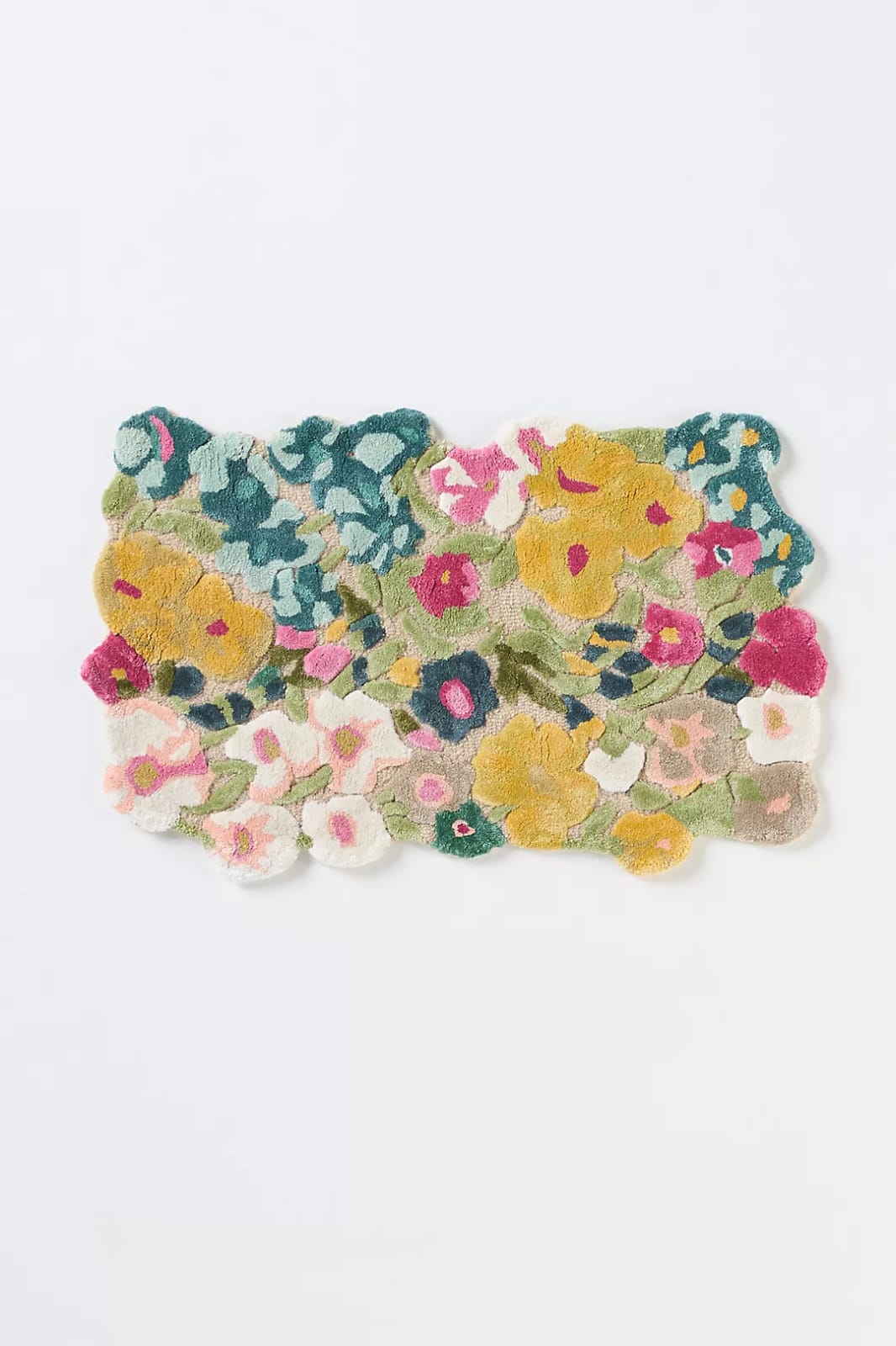 Hand Tufted Floral Rug, Multicolor Botanical Wool Area Rug, Pink Blue Yellow Handmade Carpet for Living Room Bedroom Nursery