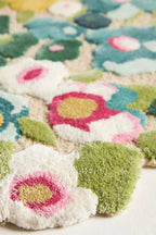 Hand Tufted Floral Rug, Multicolor Botanical Wool Area Rug, Pink Blue Yellow Handmade Carpet for Living Room Bedroom Nursery