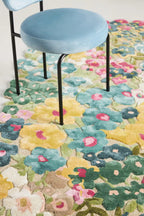 Hand Tufted Floral Rug, Multicolor Botanical Wool Area Rug, Pink Blue Yellow Handmade Carpet for Living Room Bedroom Nursery