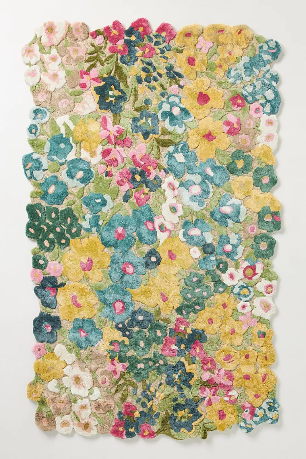 Hand Tufted Floral Rug, Multicolor Botanical Wool Area Rug, Pink Blue Yellow Handmade Carpet for Living Room Bedroom Nursery
