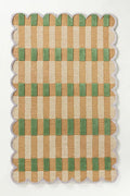 Scalloped Plaid Hand Tufted Wool Rug – Green & Natural