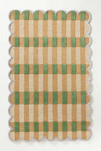 Scalloped Plaid Hand Tufted Wool Rug – Green & Natural