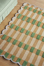 Scalloped Plaid Hand Tufted Wool Rug – Green & Natural