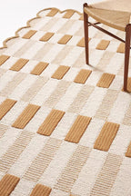 Modern Hand Tufted Rug Cream Tan Plaid Large Area Rug, Scalloped Wool Rug, Handmade Checkered Carpet for Living Room Bedroom Nursery