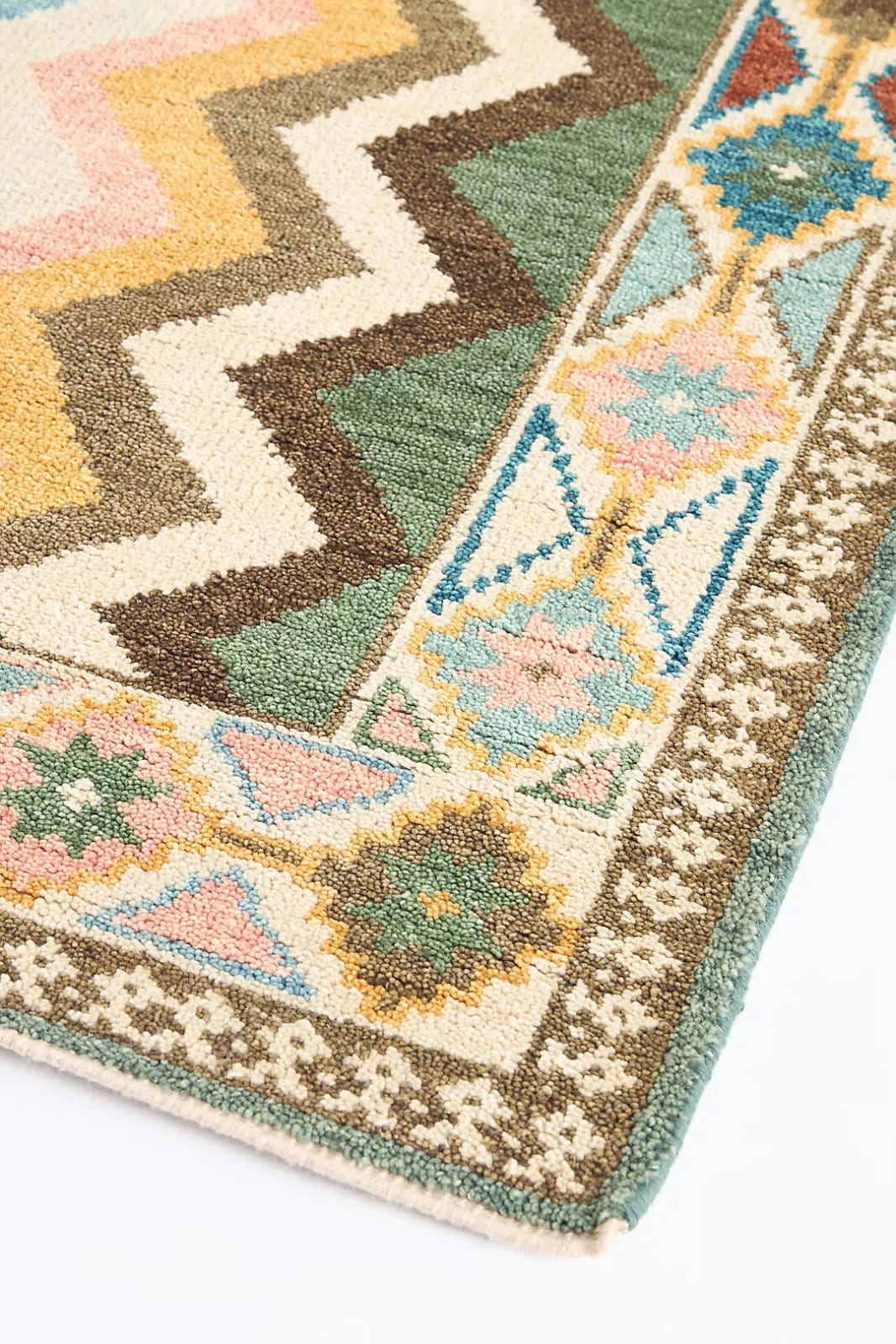 Modern Hand Tufted Rug Grand Pastel Zigzag Large Area Rug, Multicolor Tribal Border Wool Rug, Handmade Living Room Bedroom Rug