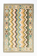 Modern Hand Tufted Rug Grand Pastel Zigzag Large Area Rug, Multicolor Tribal Border Wool Rug, Handmade Living Room Bedroom Rug