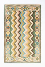 Modern Hand Tufted Rug Grand Pastel Zigzag Large Area Rug, Multicolor Tribal Border Wool Rug, Handmade Living Room Bedroom Rug