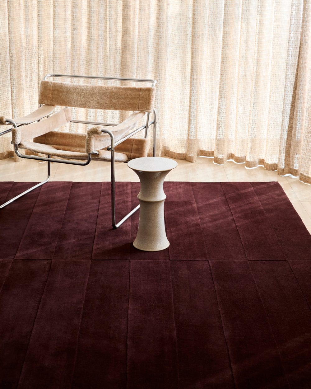 Hand Tufted Burgundy Wool Rug – Modern Solid Minimalist Area Rug Living room Home Decor