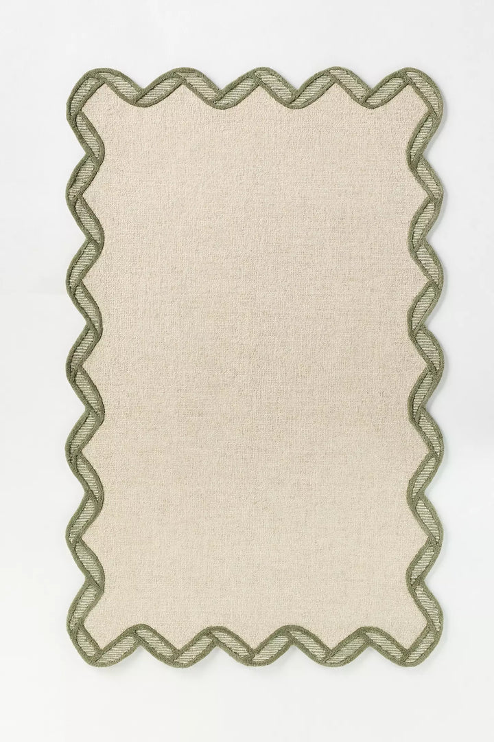 Hand Tufted Scalloped Wool Rug – Modern Neutral Area Rug | Custom Size Handmade Carpet for Living Room & Bedroom
