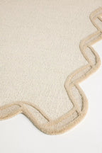 Modern Scalloped Hand Tufted Wool Rug | Cream Beige Area Rug | Luxury Living Room & Bedroom Carpet