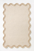 Modern Scalloped Hand Tufted Wool Rug | Cream Beige Area Rug | Luxury Living Room & Bedroom Carpet