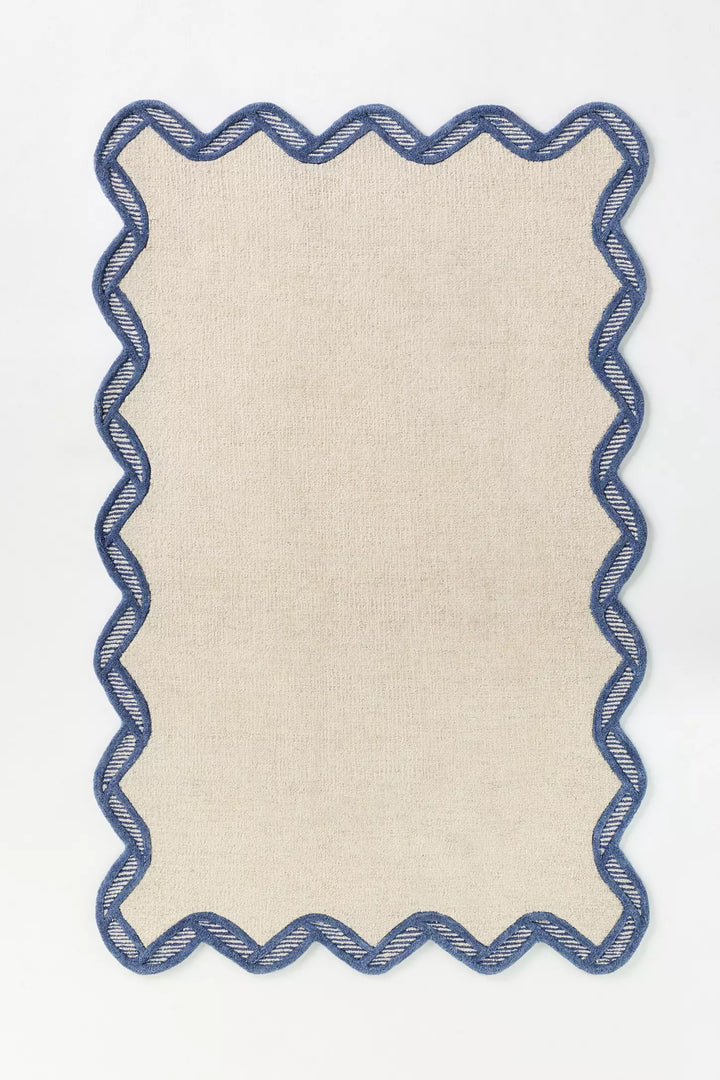 Hand Tufted Scalloped Wool Rug – Modern Neutral Area Rug | Custom Size Handmade Carpet for Living Room & Bedroom