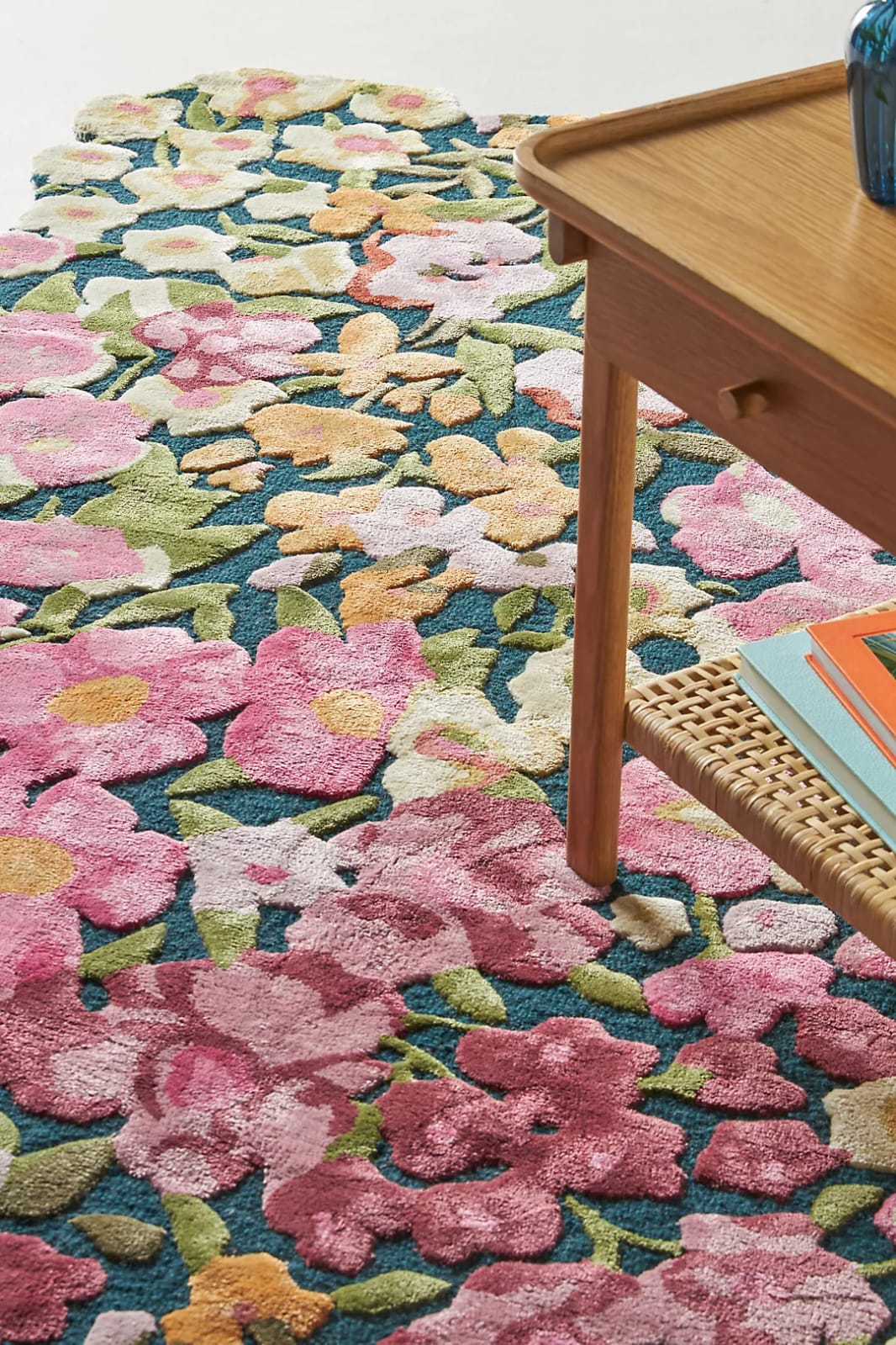 Luxury Floral Hand Tufted Wool Area Rug – Pink Botanical Handmade Carpet