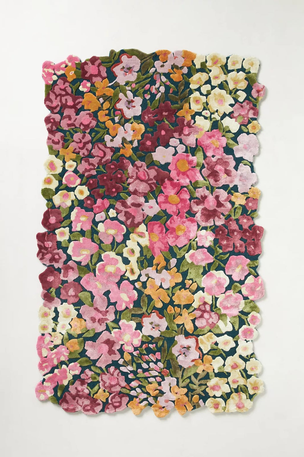 Luxury Floral Hand Tufted Wool Area Rug – Pink Botanical Handmade Carpet