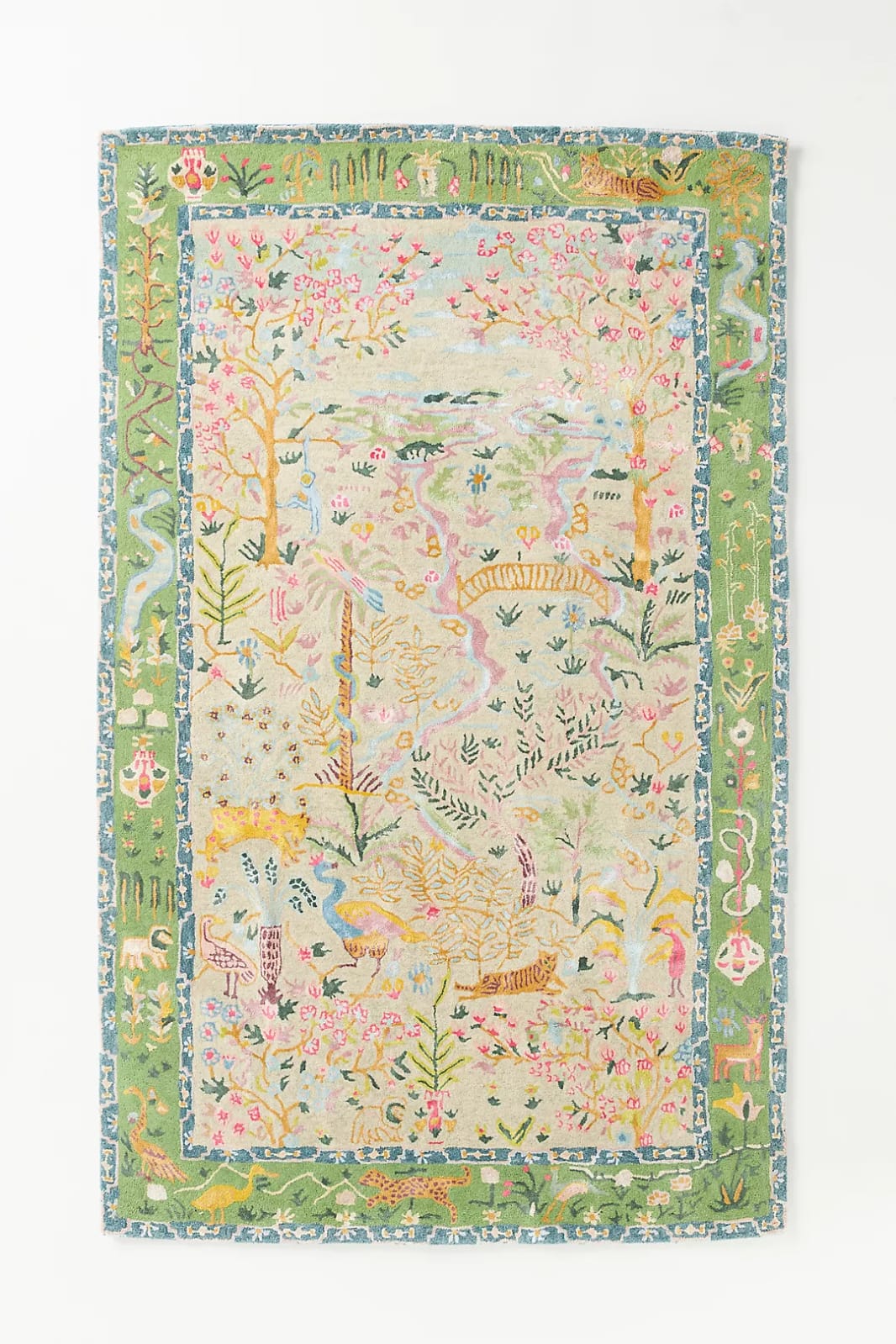 Hand Tufted Garden Oasis Wool Rug | Handmade Botanical Landscape Area Rug | Nature Inspired Carpet