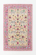 Hand Tufted Leopard Wool Rug | Pink Botanical Animal Area Rug | Handmade Luxury Carpet