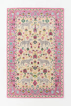Hand Tufted Leopard Wool Rug | Pink Botanical Animal Area Rug | Handmade Luxury Carpet
