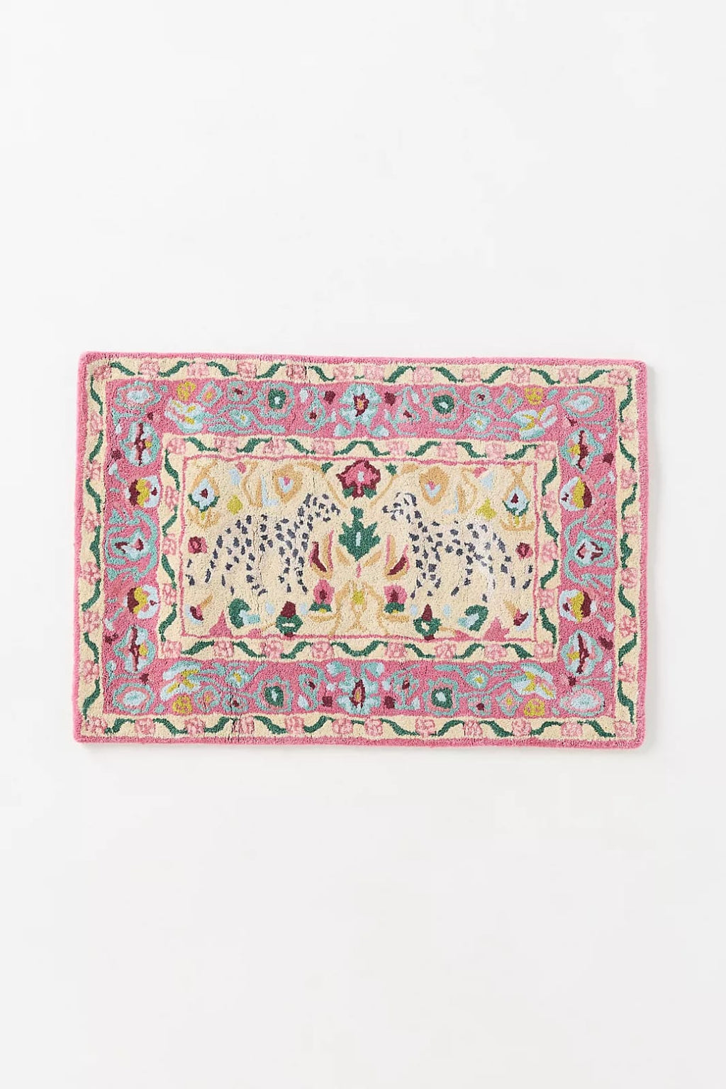 Hand Tufted Leopard Wool Rug | Pink Botanical Animal Area Rug | Handmade Luxury Carpet