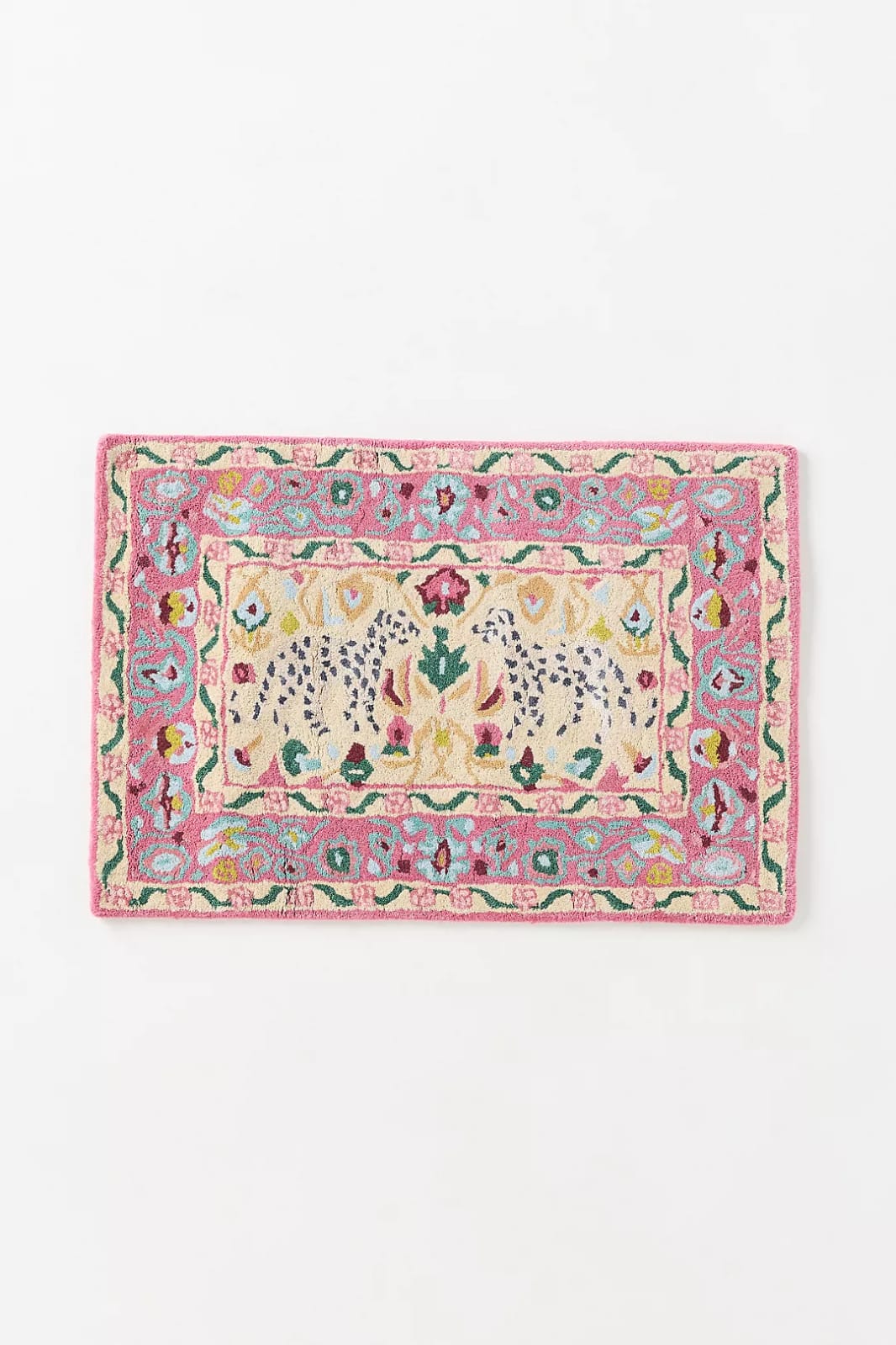 Hand Tufted Leopard Wool Rug | Pink Botanical Animal Area Rug | Handmade Luxury Carpet