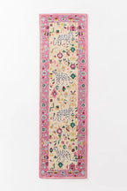 Hand Tufted Leopard Wool Rug | Pink Botanical Animal Area Rug | Handmade Luxury Carpet