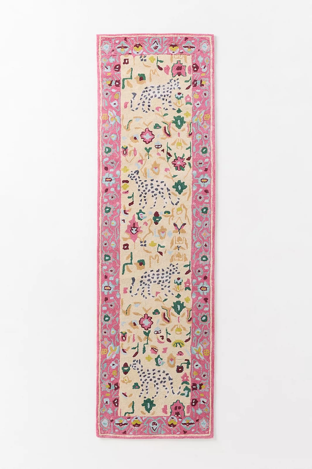 Hand Tufted Leopard Wool Rug | Pink Botanical Animal Area Rug | Handmade Luxury Carpet