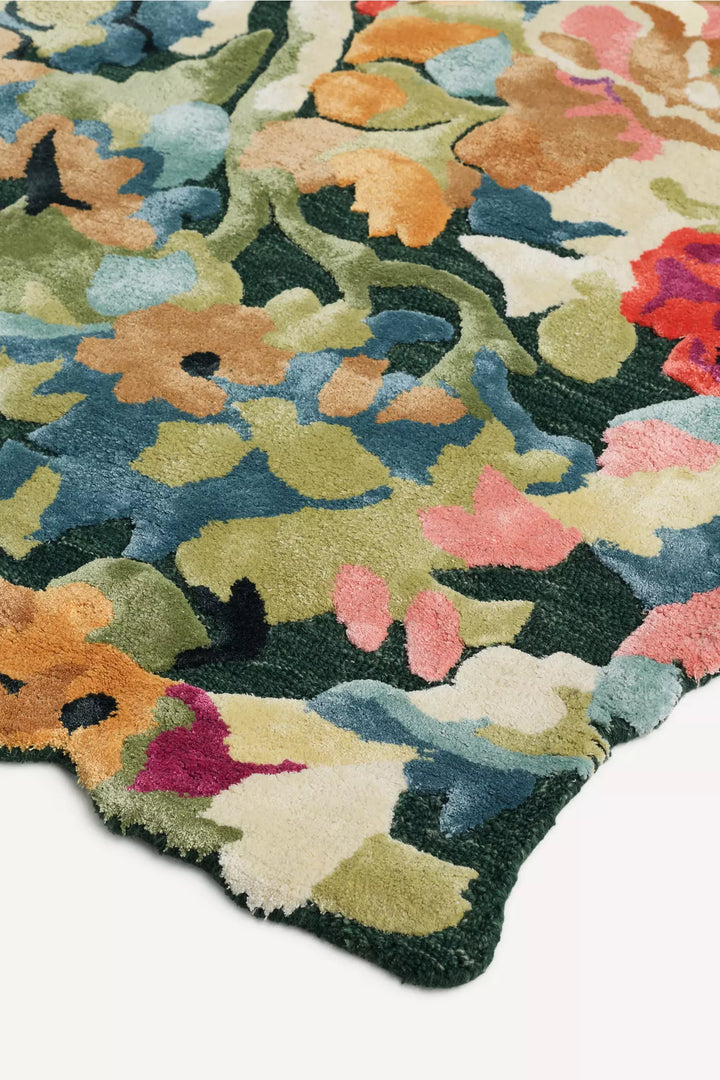 Hand Tufted Floral Wool Rug | Vintage Botanical Area Rug | Handmade Garden Flower Carpet